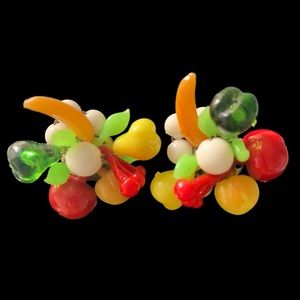 Vintage tutti-frutti fruit salad earrings made in Austria clip on’s